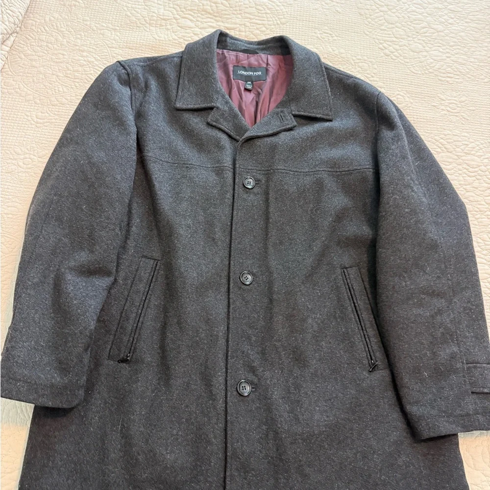 London Fog Charcoal Pea Coat Trench Coat - Picture 3 of 11
